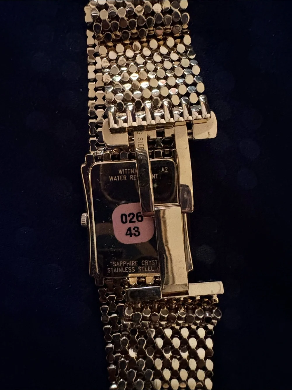 Wittnauer Gold Tone Bracelet Watch with Black Dial and Crystal Accents